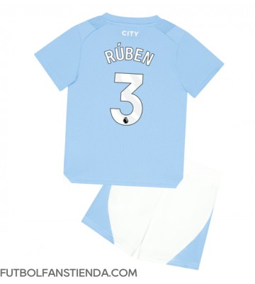 Manchester City Ruben Dias #3 Primera Equipación Niños 2023-24 Manga Corta (+ Pantalones cortos)